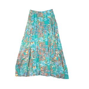 XL Maxi Skirt Built In Shorts Open Thigh Tropical Floral Palm Leaf Beach Resort